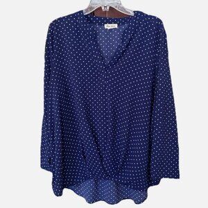 Blue Mood Women's Navy White Polka Dot Stretch Polyester Top Blouse Size 1X